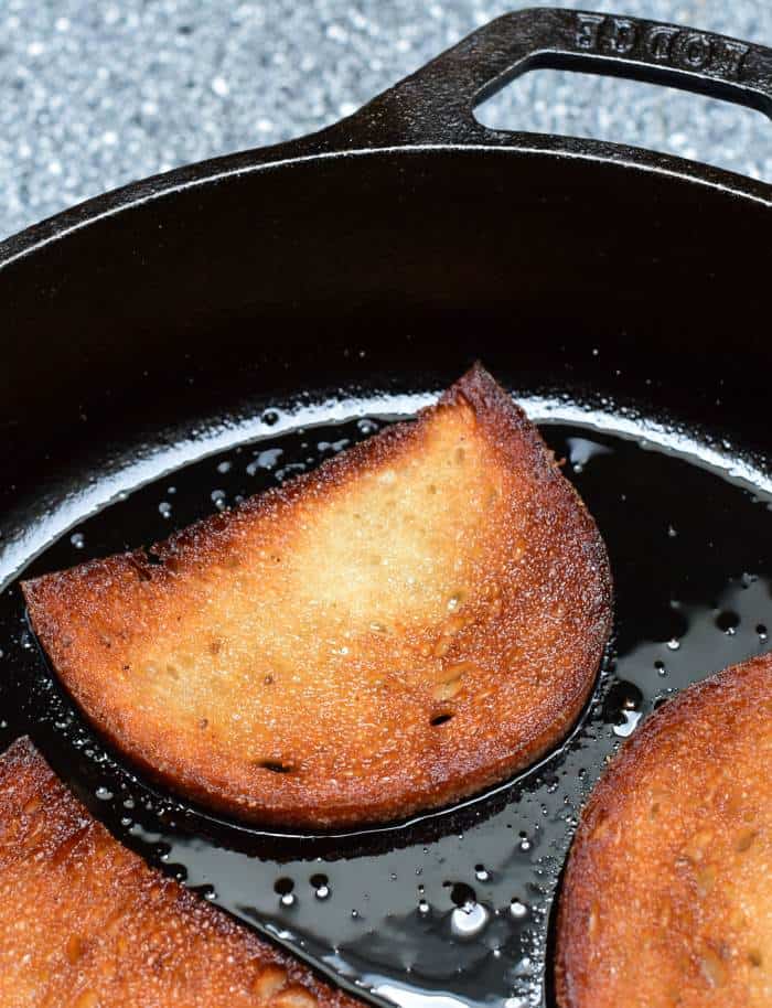 czech topinka frying in pan