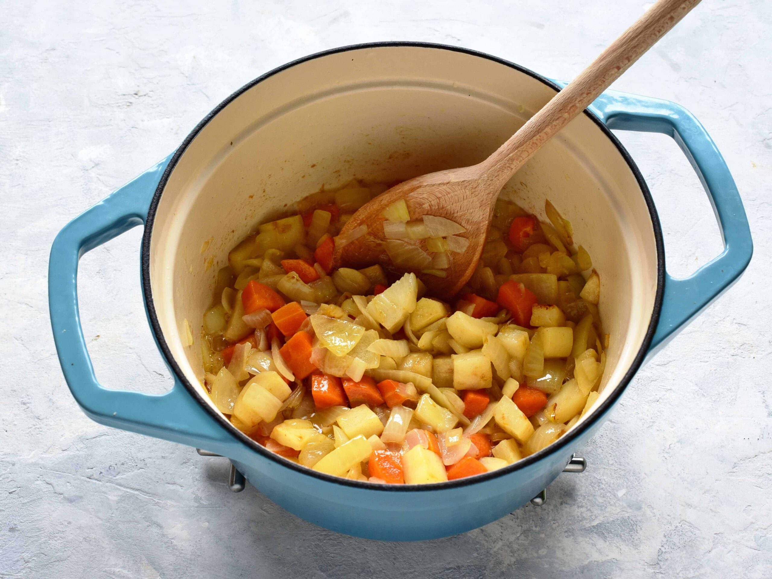 czech bramboracka preparing in a pot