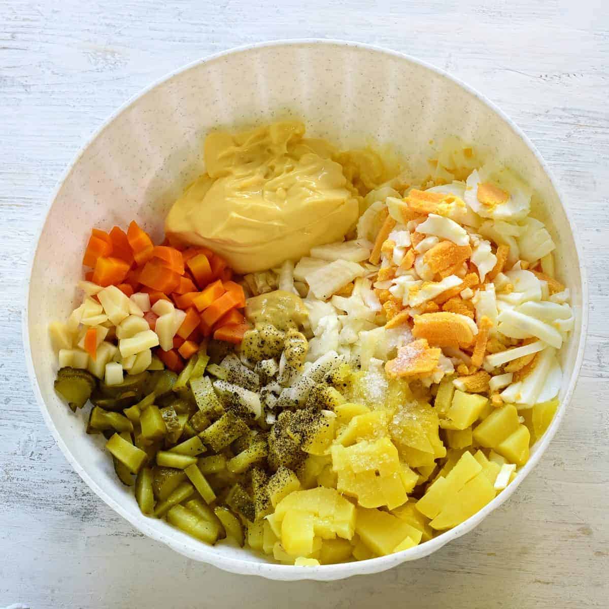 czech potato salad prep