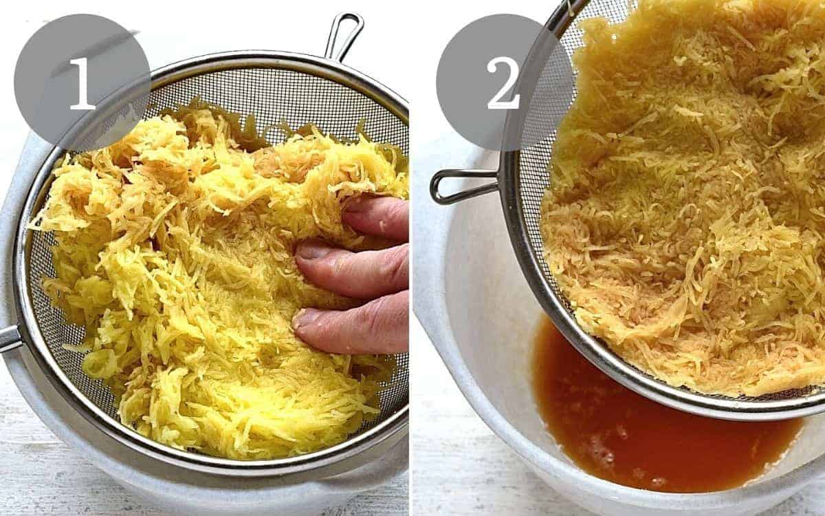 squeezing grated potatoes