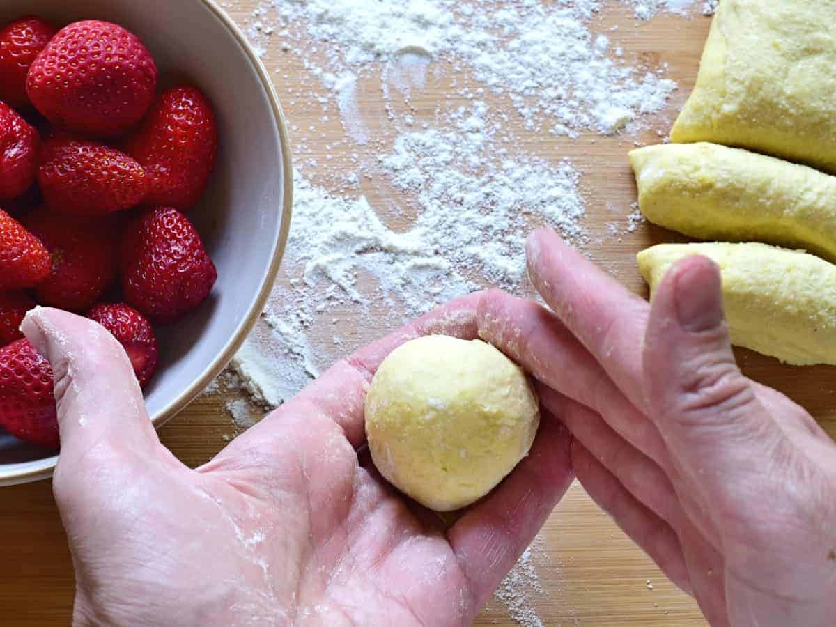 making strawberry dumplings