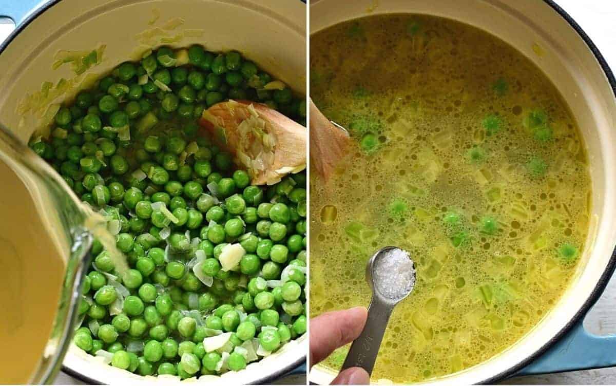 making frozen pea soup.