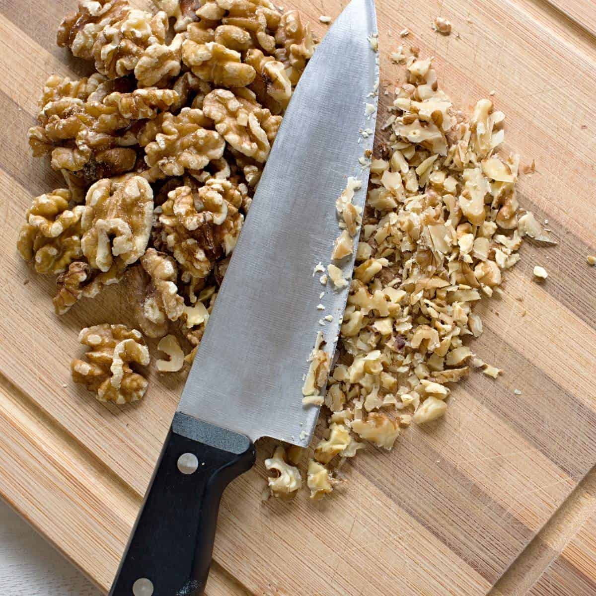 Chopping walnuts.