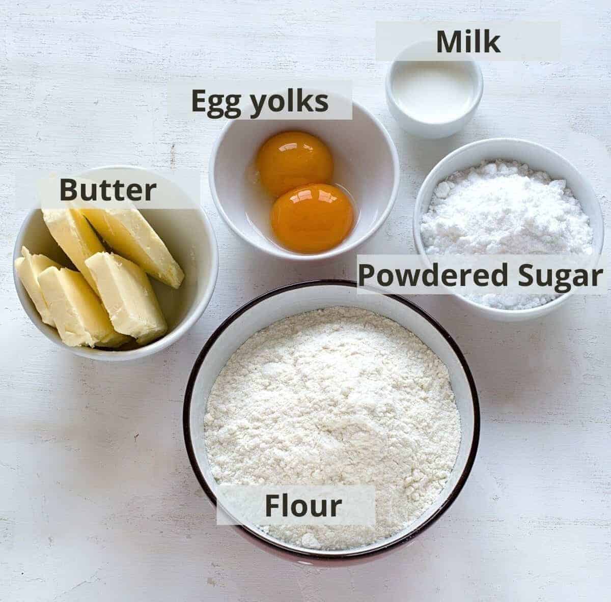 Ingredients for sugar cookie dough.